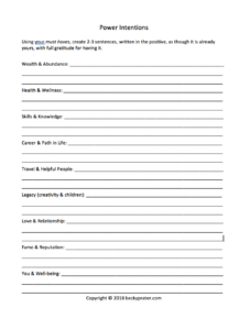 Power intentions worksheet